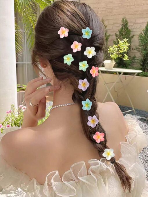 SHEIN 12pcs Sweet Candy Colored Flower Hair Clips