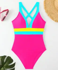 SHEIN Two-Tone Fringe Cutout Knotted One-Piece Swimsuit