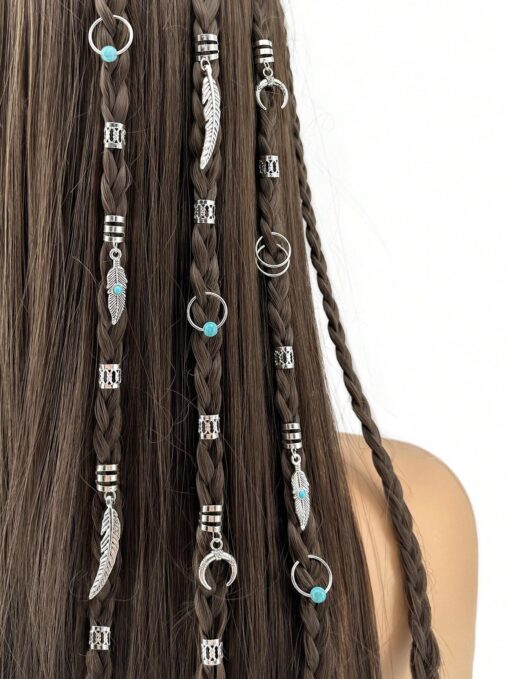 SHEIN 31 Pcs Turquoise Pendant Dreadlock Braid Hair Beads Braids Hair Rings