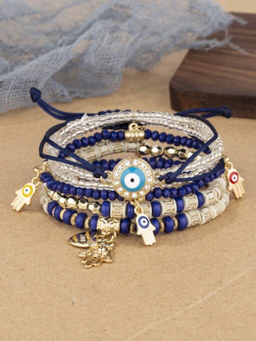 SHEIN 6pcs Boho Style Multicolor Asymmetrical Beaded Bracelets