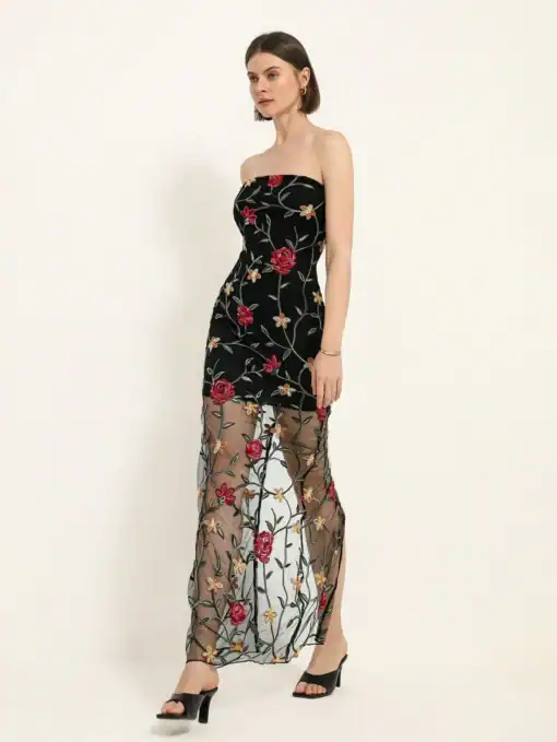 SHEIN Aveloria Rosie Elegant Romantic Heavy Lace Mesh Long Dress