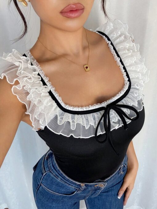 SHEIN Chiquease Women's Elegant Square Collar Bowknot