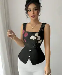 SHEIN Chiquease Women's Summer Elegant Floral Embroidered Sleeveless Blouse
