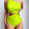 SHEIN Swim Women Spring Break Solid Color Hollow Out Ruched One-Piece Swimsuit