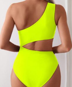 SHEIN Swim Women Spring Break Solid Color Hollow Out Ruched One-Piece Swimsuit