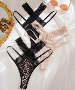 Shein Underwear&Sleepwear Basics 3packs Leopard Print Hollow Out Sexy Thongs