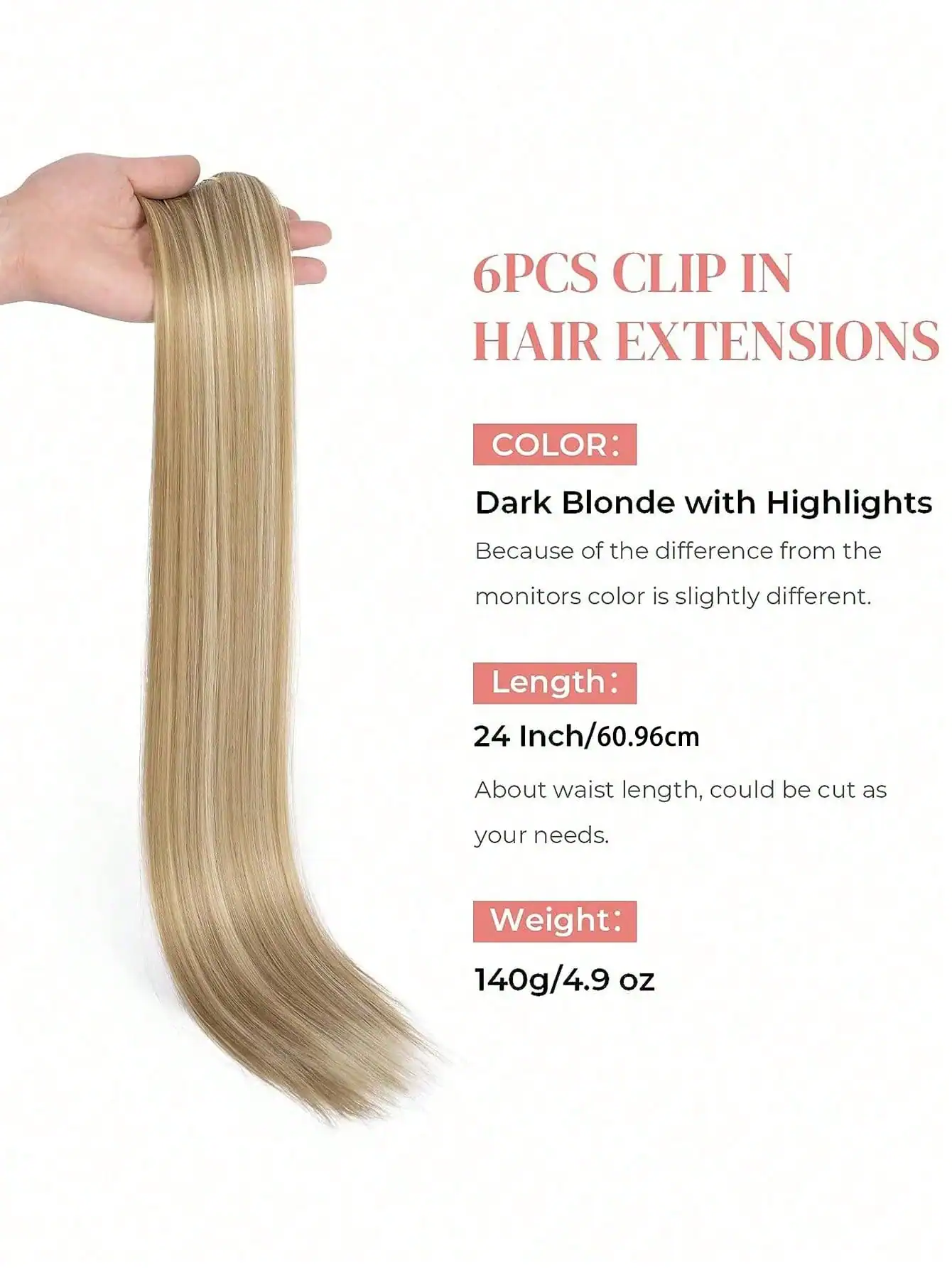 SHEIN Clip Style Hair Extension With 16 Clips To Synthesize