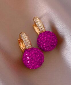 SHEIN Elegant Rhinestone Embellished Red Ball Design Pendant Earrings