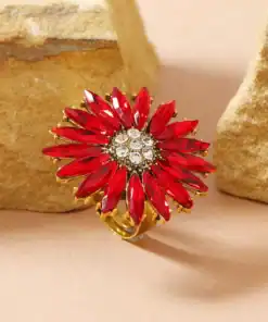 SHEIN Fashion Vintage Sunflower Rhinestone Adjustable Open Ring