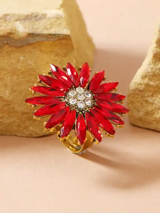 SHEIN Fashion Vintage Sunflower Rhinestone Adjustable Open Ring