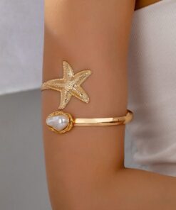 SHEIN Fashionable Asymmetric Pearl & Starfish Openwork Bracelet