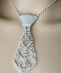SHEIN Luxury Geometric Elegant Rhinestone Inlaid Tie Long Necklace