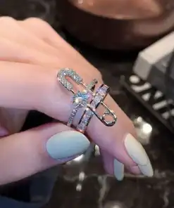 SHEIN Minimalist Chic Silver Paperclip Rhinestone Ring, Sparkling