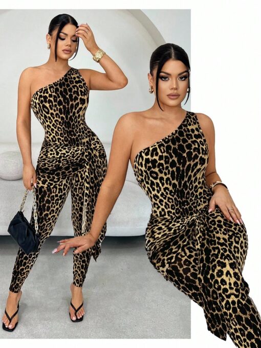 SHEIN SXY Women's Fashion Leopard Print Bodycon Jumpsuit