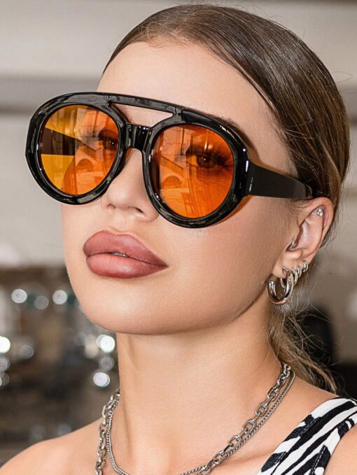 SHEIN Vintage Large Frame Pilot Style Plastic Uv Protection Sunglasses