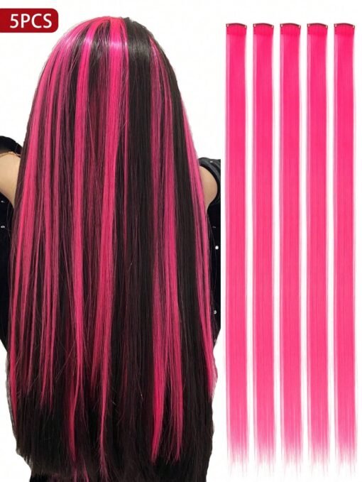 SHEIN 5 PCS Red Colored Clip In Hair Extensions 20 Inch