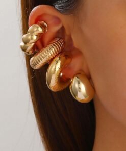 shein 5pcs Exaggerated Personality Circle C-Shaped Spiral Column Hollow Large Ear