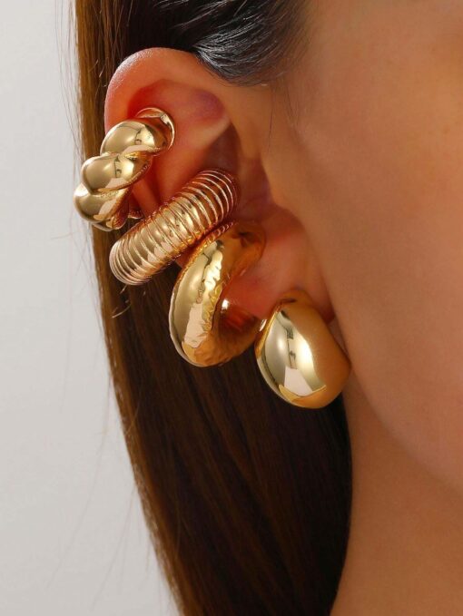 shein 5pcs Exaggerated Personality Circle C-Shaped Spiral Column Hollow Large Ear