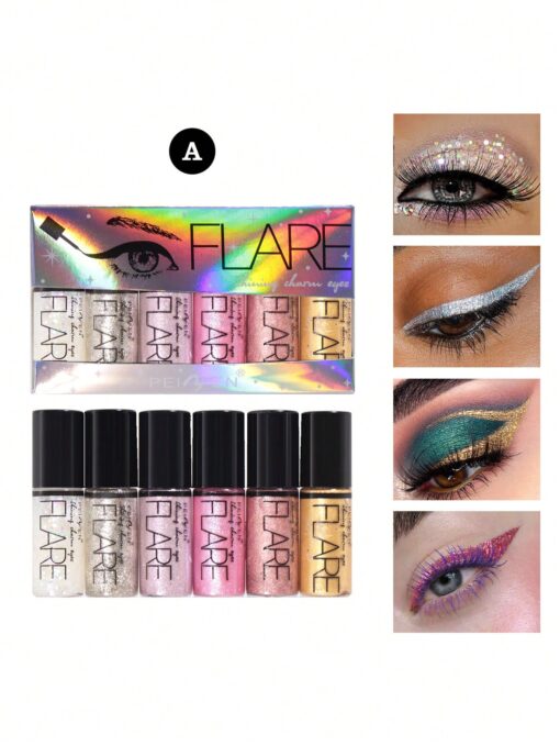 SHEIN 6pcs Mini Shiny Liquid Eyeshadow Eyeliner Set