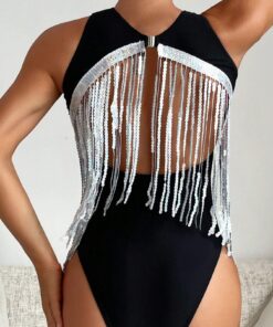 SHEIN Swim Sparkling Halter Neck Hollow Out One-Piece