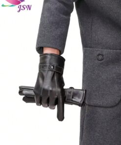 SHEIN Solid Color Casual Elegant PU Leather Men's Full Finger Touchscreen Gloves