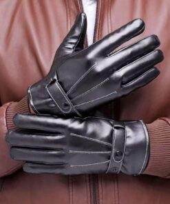 SHEIN Solid Color Casual Elegant PU Leather Men's Full Finger Touchscreen Gloves