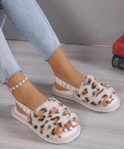 SHEIN Open Toe Furry Slippers, Warm Plush Indoor Floor Slides
