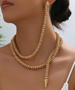 SHEIN Retro Punk Style Snake Wrap Around Earrings Necklace Set