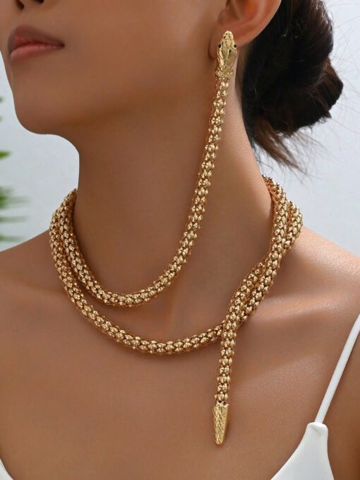 SHEIN Retro Punk Style Snake Wrap Around Earrings Necklace Set