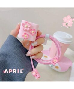 SHEIN Pink Sakura Flower Charging Cable Protector Holder Cover