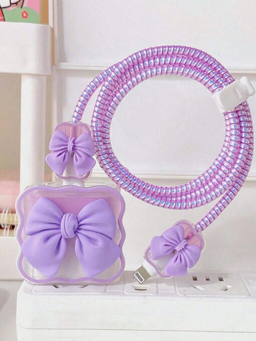 SHEIN Cute Purple Bow Decoration Data Cable