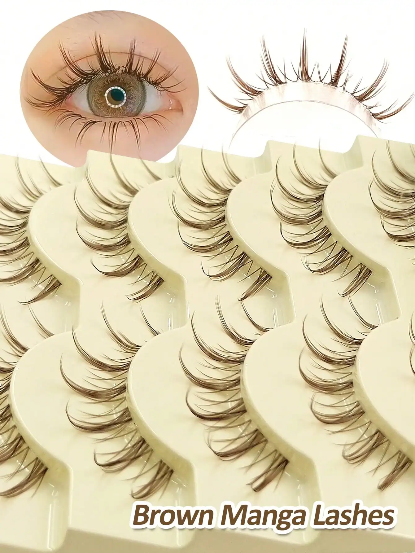 SHEIN Rikuaild 5 Pairs Manga Lashes Brown False Eyelashes