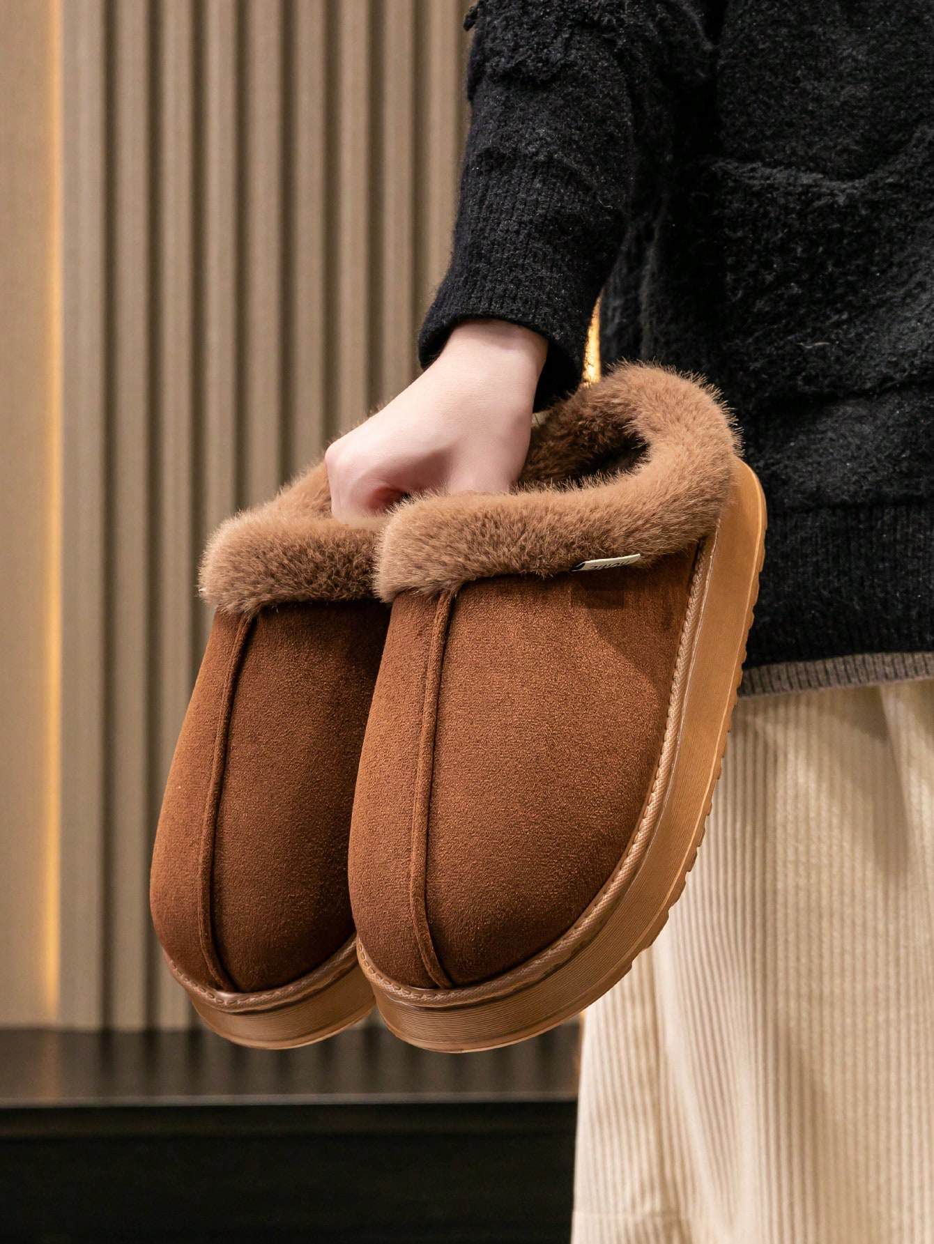 SHEIN Women's Autumn/Winter Plush Lined Thick Sole Slippers