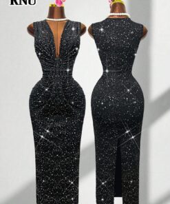 SHEIN RNU Women's Sexy Black Shiny Fabric Dress