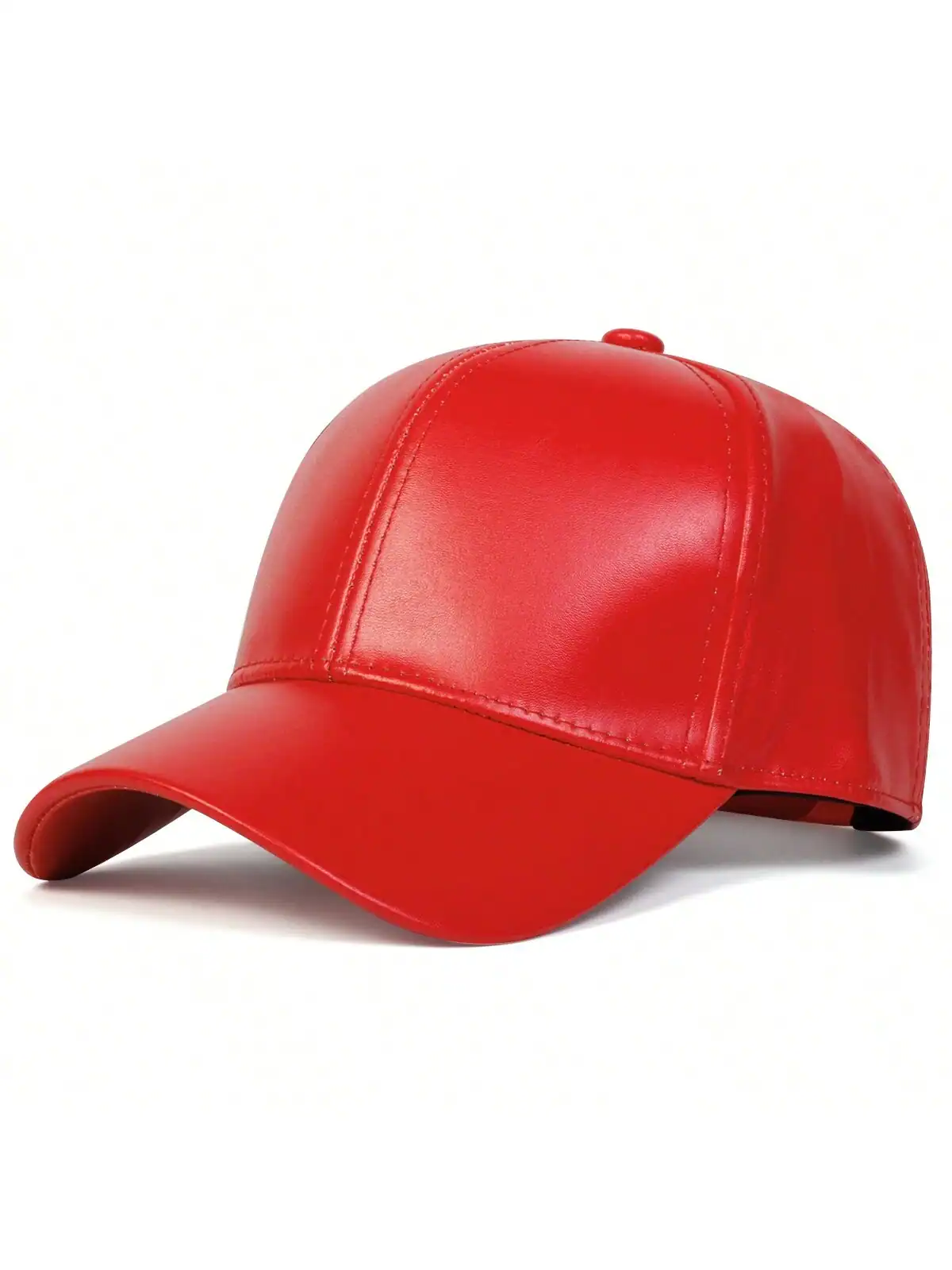 1pc Men's Solid Color PU Leather Adjustable Baseball Cap