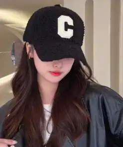 SHEIN Unisex Solid Color Letter C Embroidered Fleece Warm Baseball Cap