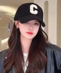 SHEIN Unisex Solid Color Letter C Embroidered Fleece Warm Baseball Cap