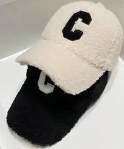 SHEIN Unisex Solid Color Letter C Embroidered Fleece Warm Baseball Cap