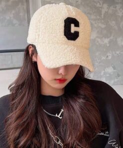 SHEIN Unisex Solid Color Letter C Embroidered Fleece Warm Baseball Cap