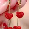 SHEIN Luxury Metal Studded Heart Shaped Dangle Earrings