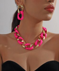 SHEIN Resin Eight-character Twist Link Chain Fashionable Lady's Necklace, Earrings