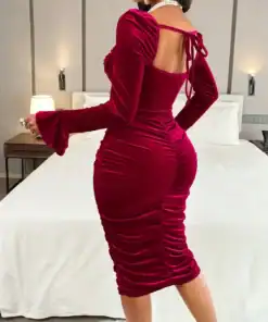 SHEIN Amarilo Women's Sexy Solid Color Velvet Dress