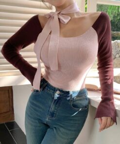 Alternative view of SHEIN DAZY Women's Color Block Off Shoulder Crew Neck Pullover Sweater