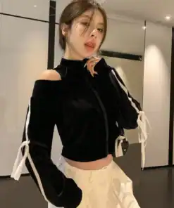 SHEIN DAZY Women Velvet Contrast Color Patchwork Bow Cropped Sweatshirt