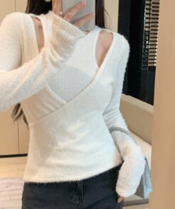 Alternative view of SHEIN DAZY Women's Cutout Twist Knot Mock Neck Long Sleeve T-Shirt