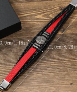 Leather Men Bracelet With Life Tree, Viking Pattern