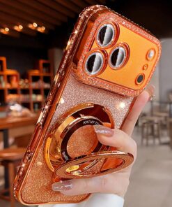 Luxury Bling Glitter Camera Rhinestone Ring Holder Gradient Sequins Plating Phone Case Compatible With IPhone