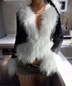 Patchwork Contrast Color Faux Fur Coats