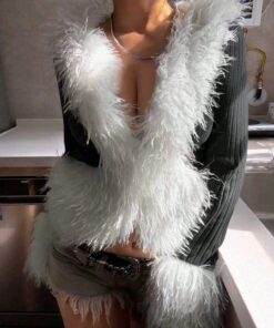 Patchwork Contrast Color Faux Fur Coats