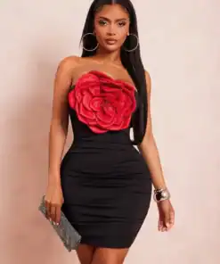 Radiana Elegant Black Strapless Ruched Bodycon Mini Dress